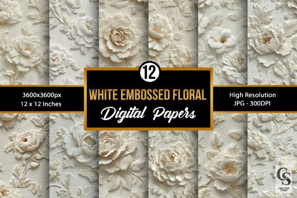 Download White Embossed Flowers Digital Paper - Paper Collection